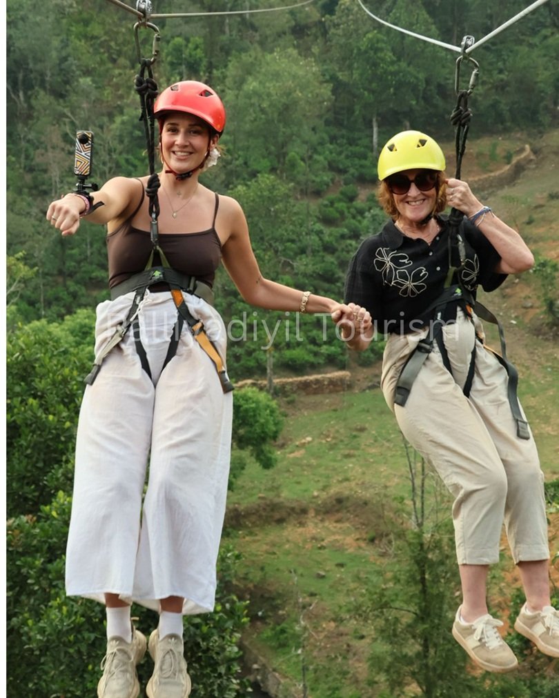 Zipline activity among green hills in Idukki