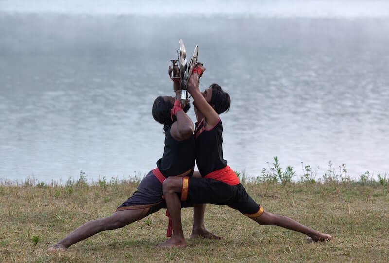 Kalaripayattu martial arts demonstration in Thekkady